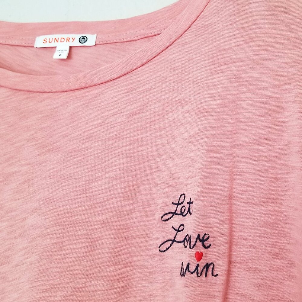 Anthropologie Sundry Tee T Shirt 100% Pima Cotton Let Love Win Embroidery Top M - Picture 6 of 14